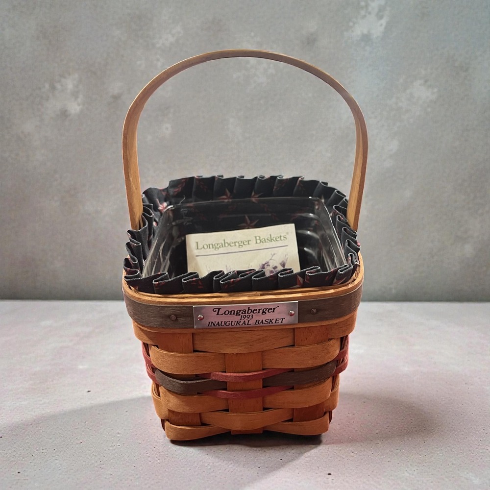 Longaberger 1993 Inaugural Basket Handwoven‎ Woven Wood Liner Handle